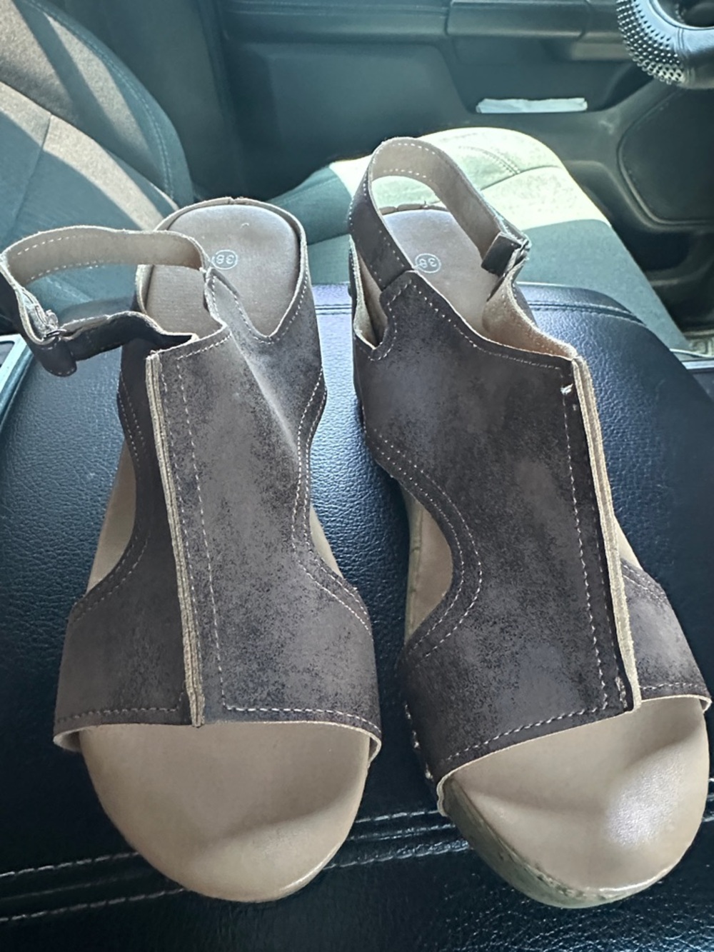Women's Brown Suede Open-Toe Wedge Sandals